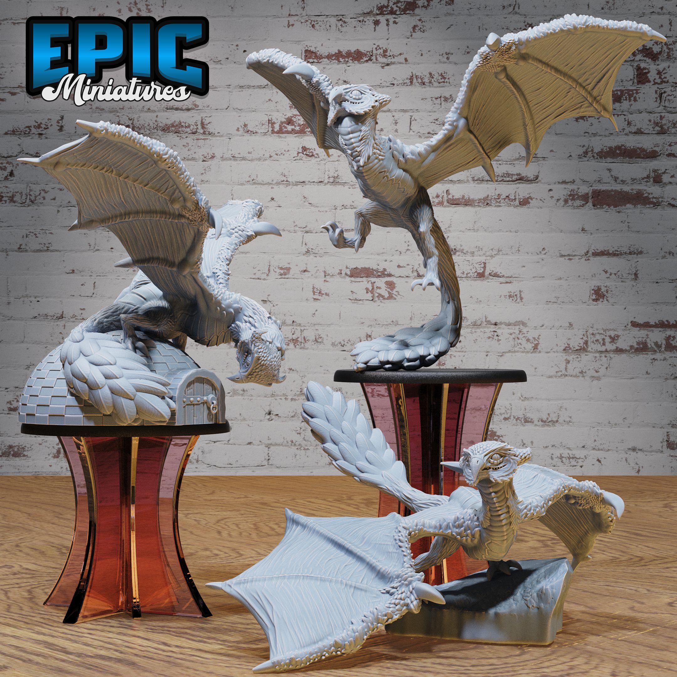 Owl Wyvern Set / Dragon Bird Hybrid / Bulky Mountain Monster / Fantasy Drake Army / Winged Reptile Creature / Draconic Wizard Mount / Magical Forest Encounter / Fable Beast / Woodland Encounter